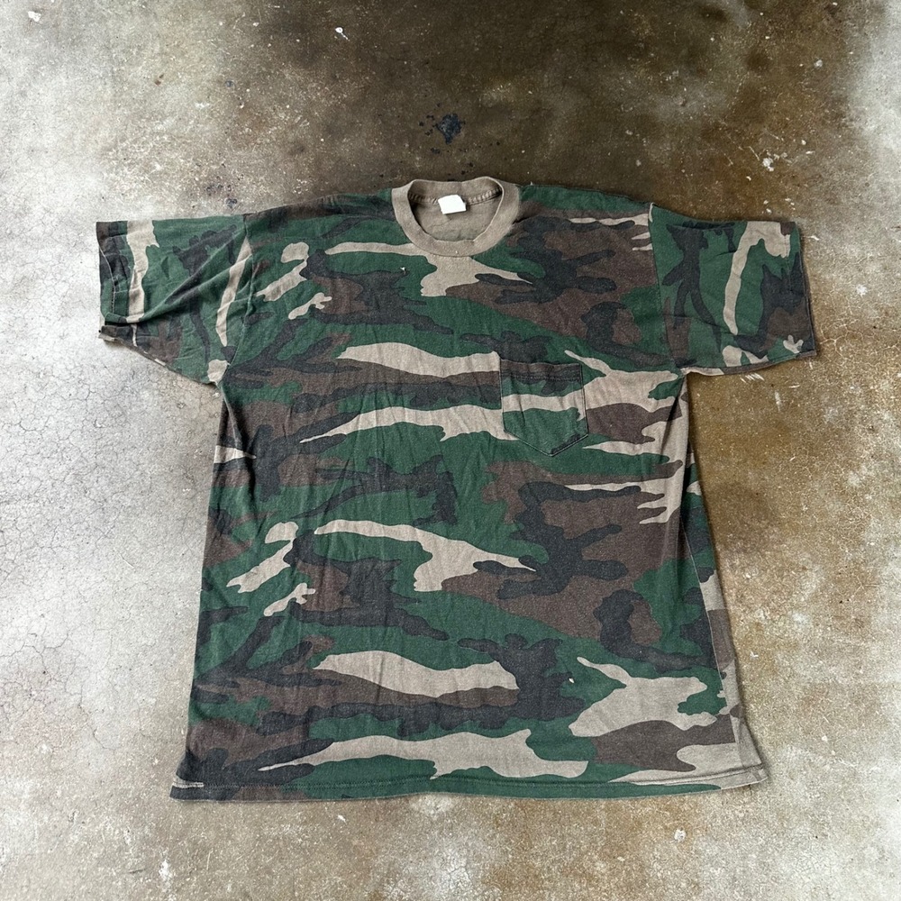 Duck Bay Pocket T-Shirt Mens XL Green Camo Excellent Vintage Single Stitch USA